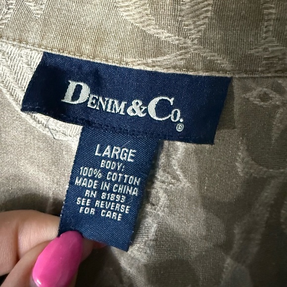 Denim & Co. Khaki Green Floral Jean Jacket Women’s Size Size Large - Picture 3 of 7